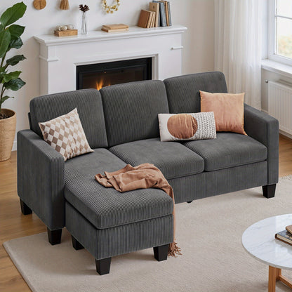 Bank – Bankstel – Hoekbank – 3-zitsbank – L-vormige Slaapbank – Hardhouten Frame – Zachte Kussens