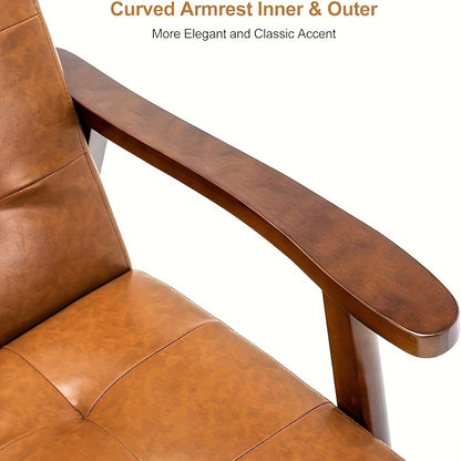 Fauteuil – Stoel – Armstoel – Zetel – Mid-Century Chair – Rustkleur – Beukenhouten Frame – Kunstleren Bekleding – Comfortabele Schuimvulling – Houten Armleuningen