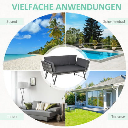 Loungeset – Tuinset – Tuinbank – Zitgroep – Loungesofa – Polyrotan – 2-Zits – Klapbare Armleuningen – Stalen Frame – Bruin – 129x63x67 cm
