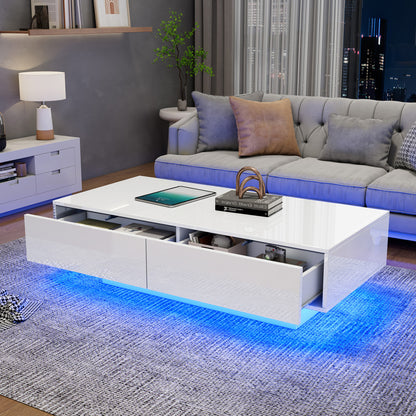 Salontafel – Woonkamertafel – Koffietafel – Bijzettafel – Tafel – Modern Hoogglans Wit – 2 Laden – 115x55x34 cm – Draagkracht 30 kg