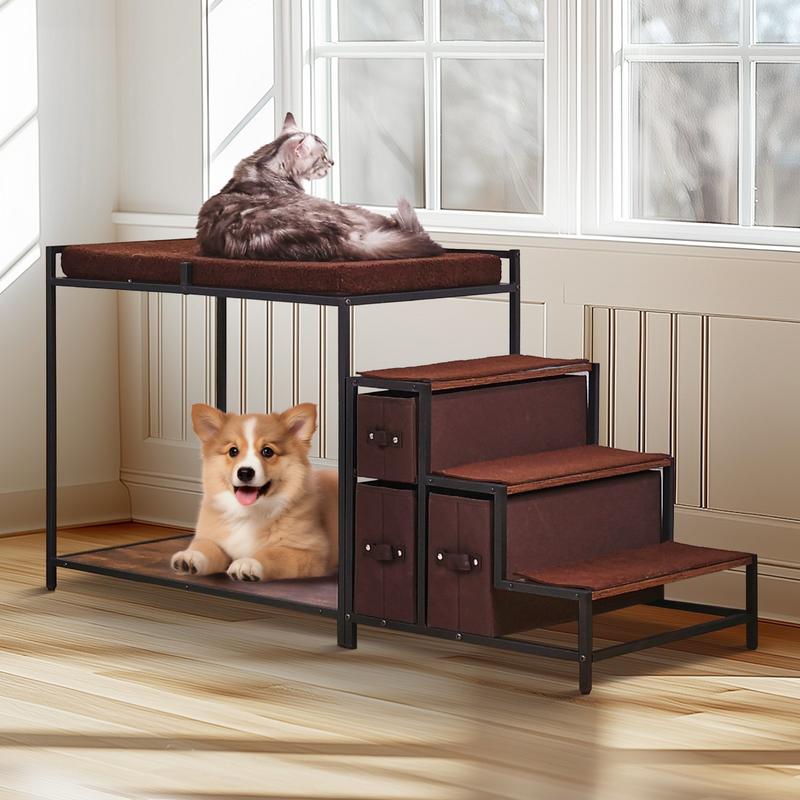 Multi-Functional Pet Bunk Bed with Window Seat, Dog Stairs & Sofa Bed - Sturdy Wood Furniture Suitable for Medium Dogs, Space-Saving Dog with Bunk Bed & Steps