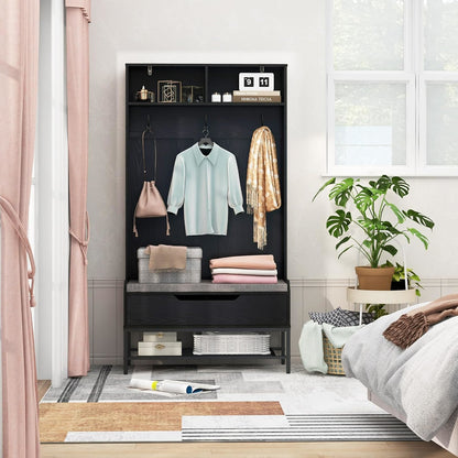 Kapstok – Staande Kapstok – Garderoberek – Schoenenbank – Wandkapstok – 4-in-1 Multifunctioneel – Zitkussen Met Opbergruimte – 170 cm Hoog