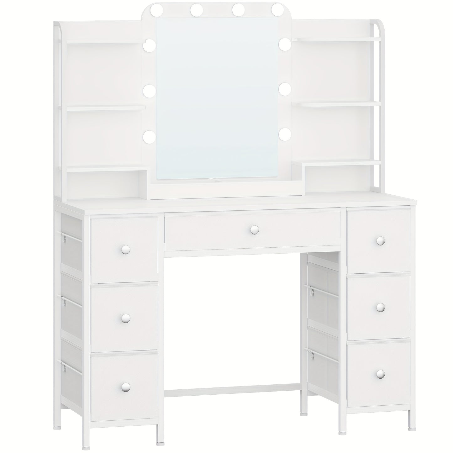 Kaptafel – Toillet – Make-up Tafel – Sieradentafel – Visagie Tafel – LED-Verlichting – Grote HD-Spiegel – 7 Lades – 6 Opbergvakken – Wit – Sieradencabinet