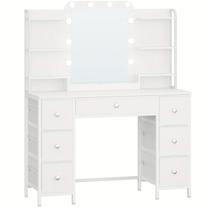 Kaptafel – Toillet – Make-up Tafel – Sieradentafel – Visagie Tafel – LED-Verlichting – Grote HD-Spiegel – 7 Lades – 6 Opbergvakken – Wit – Sieradencabinet