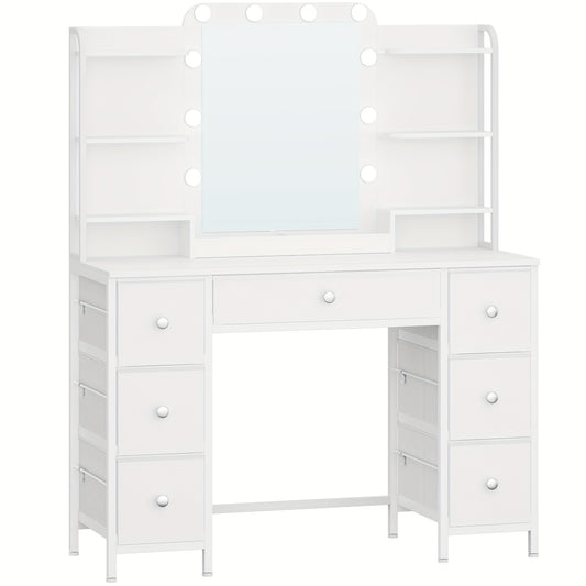 Kaptafel – Toillet – Make-up Tafel – Sieradentafel – Visagie Tafel – LED-Verlichting – Grote HD-Spiegel – 7 Lades – 6 Opbergvakken – Wit – Sieradencabinet