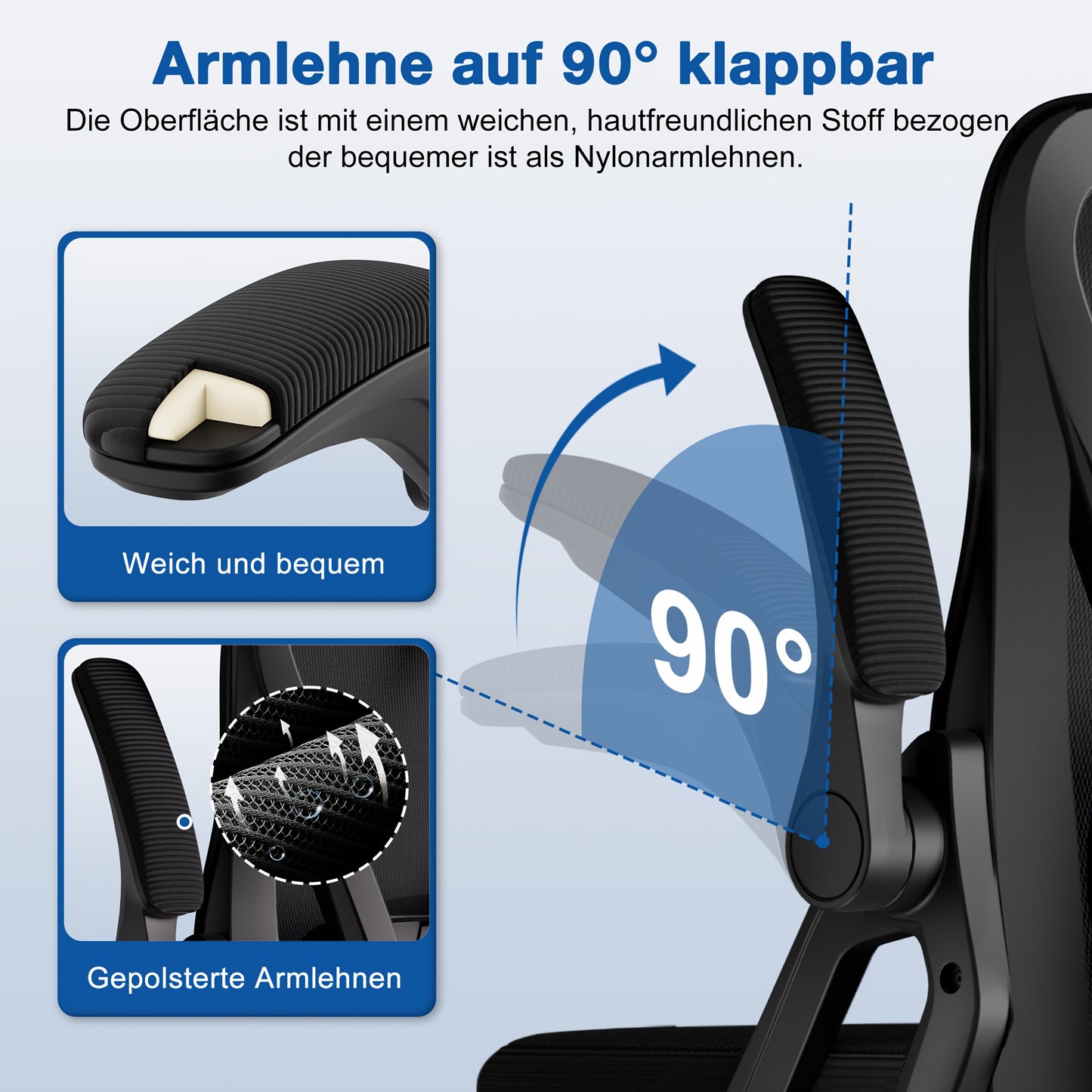 Ergonomic Office Chair with Adjustable Lumbar Support & Headrest, Folding Armrests, Foam Seat Suitable for & - Heavy-Duty, Assembly, Compatible for s (Desk Chair)