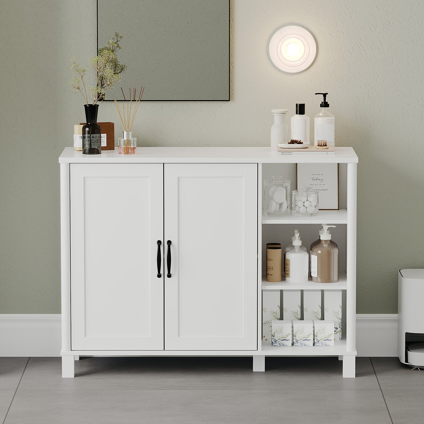 Badkamerkast – Opbergkast – Kolomkast – Wastafelonderkast – Spiegelkast – MDF Materiaal – Verstelbare Planken – Wit