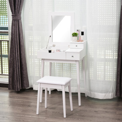 Make-uptafel – Make-uptafel – Kaptafel – Schminktisch – Toillet tafel – Wit MDF – Inklapbare Spiegel – Inclusief Krukje – Opbergruimte