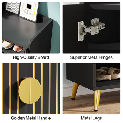 7-laags Schoenenkast – Schoenenrek – Schoenopberger – Schoenentoren – Schoenenkast met Deuren – Verstelbare Planken – Zwart MDF – Ruimtebesparend Vertical Design