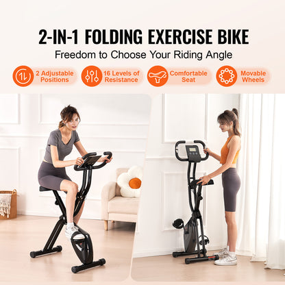 3-in-1 Hometrainer – Fitnessfiets – Indoor Bike – Stationaire Fiets – Opvouwbare Fiets – Zwart-Oranje – Verstelbaar Zadel – Magnetische Weerstand