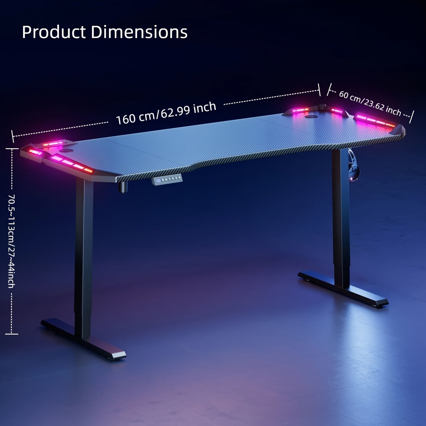 Elektrisch Verstelbaar Bureau – Zit-Sta Bureau – Gaming Bureau – Thuiswerk Bureau – Computer Bureau – 119 cm Carbon Fiber Blad – RGB Verlichting Met Afstandsbediening