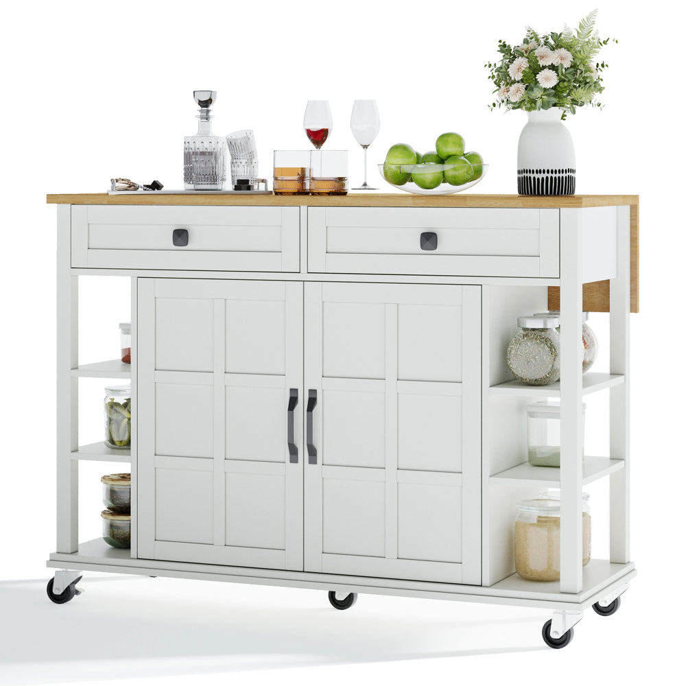 Foldable Kitchen Island Cart with Worktop - Heavy-Duty Metal Rolling Cabinet, 2 Drawers & Open Shelf, Space-Saving Mobile Kitchen Organizer with Easy Assembly for Small Spaces, Modern - Ideal for Kitchen, Dining Room, Living