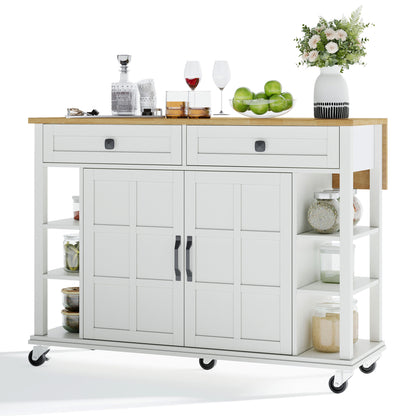 Foldable Kitchen Island Cart with Worktop - Heavy-Duty Metal Rolling Cabinet, 2 Drawers & Open Shelf, Space-Saving Mobile Kitchen Organizer with Easy Assembly for Small Spaces, Modern - Ideal for Kitchen, Dining Room, Living