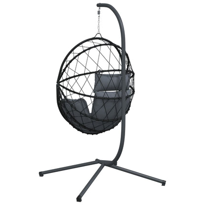 Hangstoel – Schommelstoel – Rattan Stoel – Tuinstoel – Relaxstoel – Antraciet – Stalen Frame – Afneembaar Kussen
