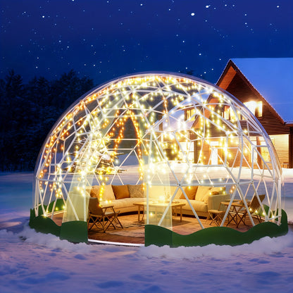 Kweekkas – Tuinkas – Broeikas – Foliekas – Serre – Geodetische Koepel – 3,6 Meter Diameter – Transparante PVC Met 2x 10m Sfeerverlichting