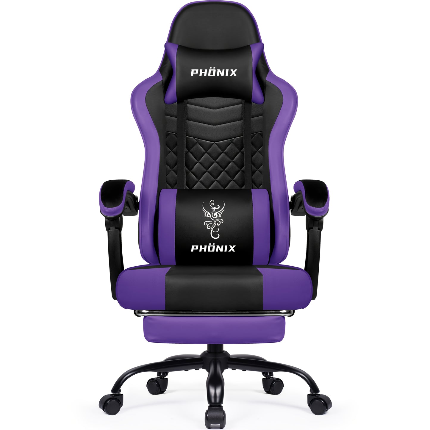 Gamingstoel – Gamestoel – Gaming Chair – Bureaustoel – Game Stoel – Ergonomisch Met Verstelbare Voetensteun – Memory Foam Kussens – Paars Met Phoenix Print