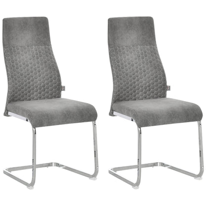 Eetkamerstoelen – Keukenstoelen – Stoelenset – Dinersstoelen – Grijs – Microfiber Bekleding – Stevig Stalen Frame – 45x61x98 cm – Antislip Ruitmotief