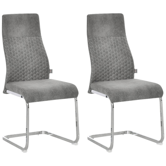 Eetkamerstoelen – Keukenstoelen – Stoelenset – Dinersstoelen – Grijs – Microfiber Bekleding – Stevig Stalen Frame – 45x61x98 cm – Antislip Ruitmotief
