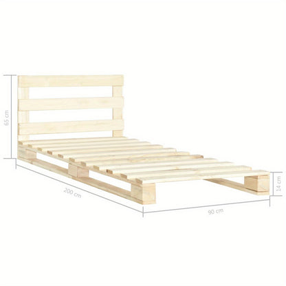 Massief Houten Bed – Bedframe – Eenpersoonsbed – Slaapkamerbed – Stevig Bed – 200x90x65 cm – Met Hoofdbord – Massief Dennenhout