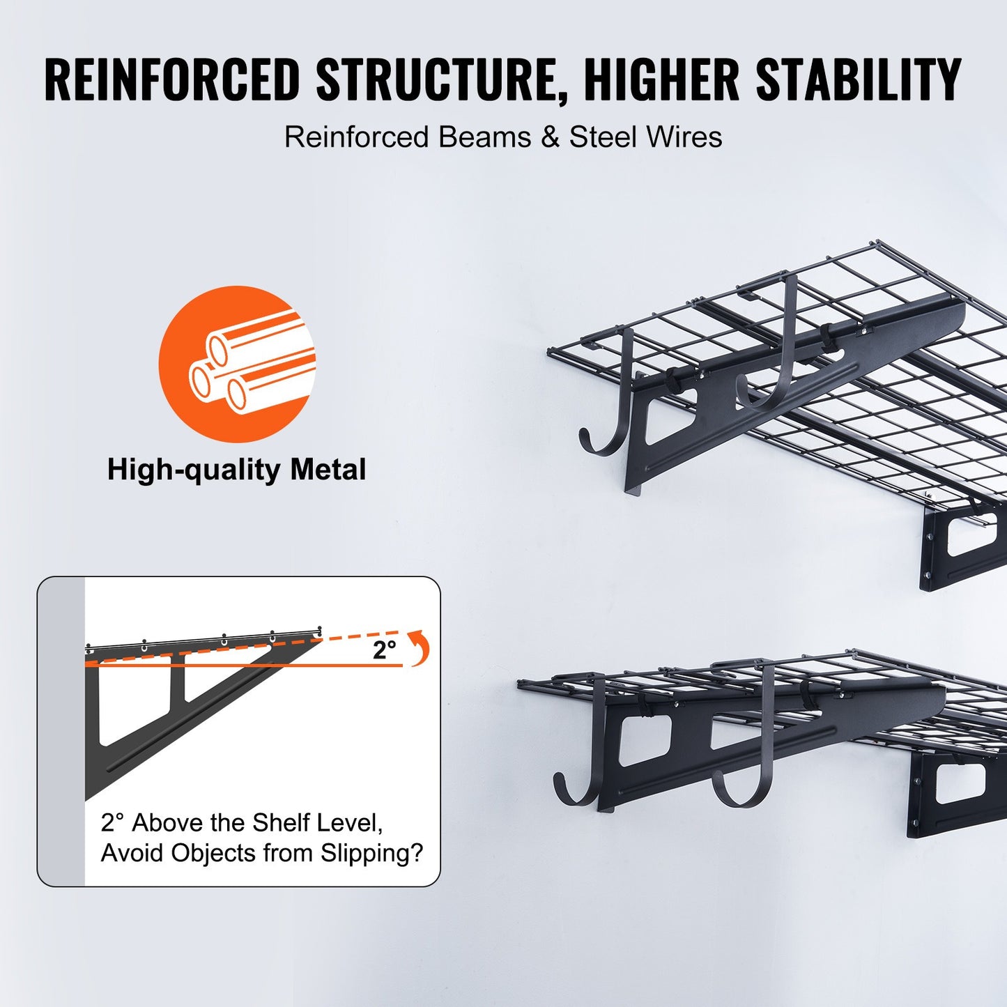 Wandplanken Garage – Werkplaatsplanken – Opbergplanken – Stellingplanken – Heavy Duty Garage Wandplanken – 2 Stuks – Draagkracht 500 kg – Koolstofstaal Mat
