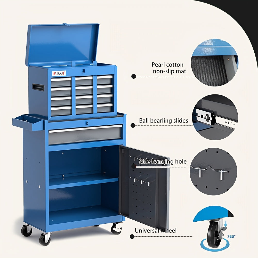 Toolkast – Gereedschapskast – Werkplaatskast – Ladekast – Opbergkast – 7 Laden – Slot – Zware Kogellagers – Mobiel – Stalen Frame – Blauw-Grijs