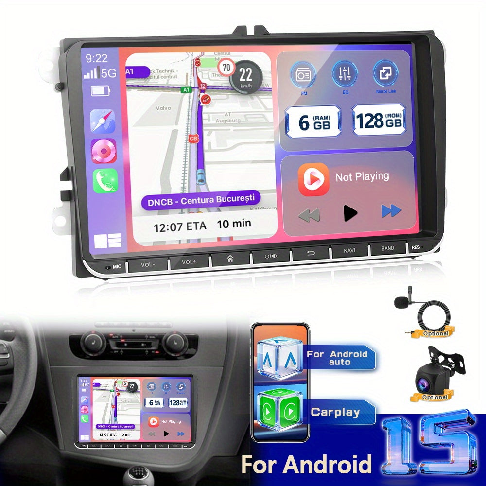Android 15 Autoradio – Multimedia Systeem – Navigatiesysteem – Touchscreen Radio – Car Audio – 9 Inch Scherm – Wireless CarPlay & Android Auto – Inclusief Achteruitrijcamera en Microfoon