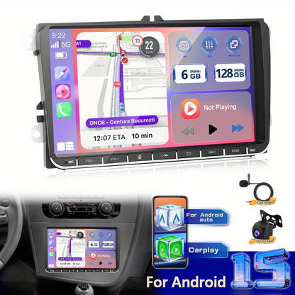 Android 15 Autoradio – Multimedia Systeem – Navigatiesysteem – Touchscreen Radio – Car Audio – 9 Inch Scherm – Wireless CarPlay & Android Auto – Inclusief Achteruitrijcamera en Microfoon