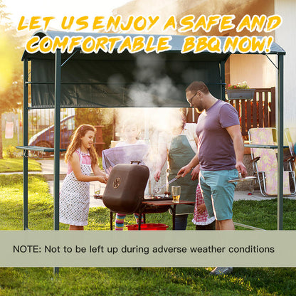 Large Outdoor BBQ Gazebo with Flame-Retardant Roof & 2 Shelves - Heavy-Duty Iron Alloy Frame, High Quality Polyester Canopy, Spacious 219.96cm x 137.92cm x 219.96cm Black Patio Shelter for Backyard, Garden, Camping - Easy Ass