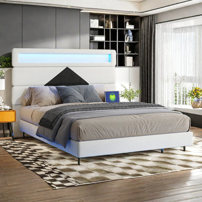 Fluwelen Bed – Velours Bed – Gestoffeerd Bed – Slaapbank – Tweepersoonsbed – 140 x 190 cm – LED-Verlichting – USB Oplaadfunctie