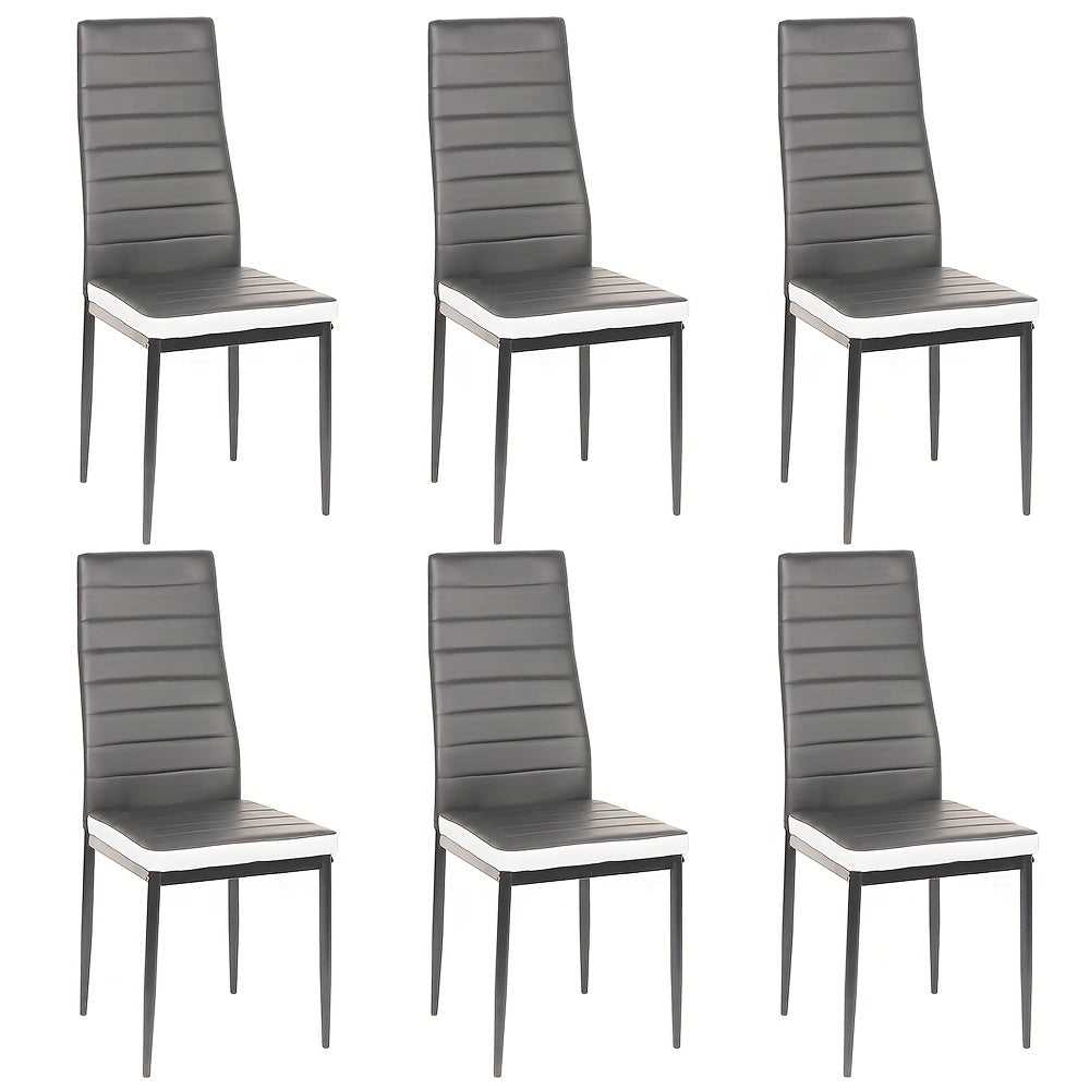 6pcs Commercial-Grade Faux Leather Chairs | Heavy-Duty Metallic Legs & High-Back Ergonomic Design, Scratch-Resistant, Easy to Clean - Ideal for Restaurants, Offices, and Homes, Dining Room Chairs