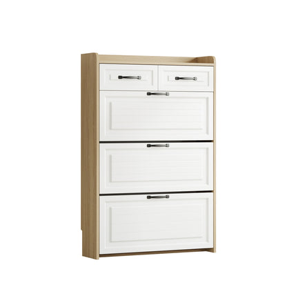 Wooden Shoe Cabinet with Rotating Rack | Features Three Large Hinged Doors and Two Drawers, Suitable for Entryways and Living Rooms, Dimensions: 80 cm Wide/23.5 cm Deep/131 cm High