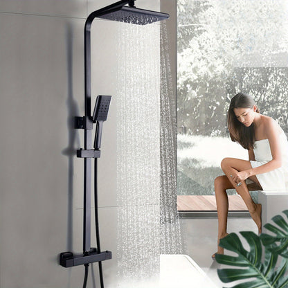 Douchekraan – Douchemengkraan – Thermostatische Mengkraan – Douchethermostaat – Doucheset – Wandmontage – Temperatuurregeling – Waterbesparend – Modern Vierkant Design – Zwart-Witte Afwerking