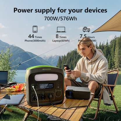 Powerstation – Noodstroomvoorziening – Generator – Camping Accu – Mobiele Energiecentrale – 576Wh LiFePO4 Batterij – 700W Piekvermogen – Zuivere Sinusgolf AC Uitgangen – USB-C PD 100W Snelladen