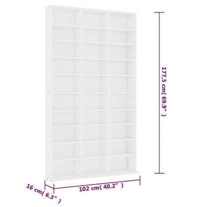 Cd Kast – Cd Rek – Cd Opbergmeubel – Boekenkast – Opbergkast – Wit Design – 30 Open Vakken – Spaanplaat 102x23x177,5 cm