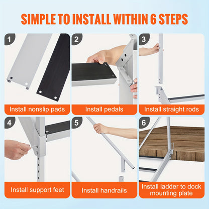 Steigerladder – Steigertrap – Bootladder – Aluminium Ladder – Verstelbare Ladder – 6 Treden – Lichtgewicht Aluminium – Antislip Treden