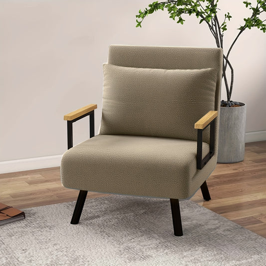 Slaapbank – Bedbank – Logeerbank – Inklapbare Bank – Studio Bank – Groot Formaat – Houten Armleuningen – Eenvoudig Inklapbaar Design – Kaki