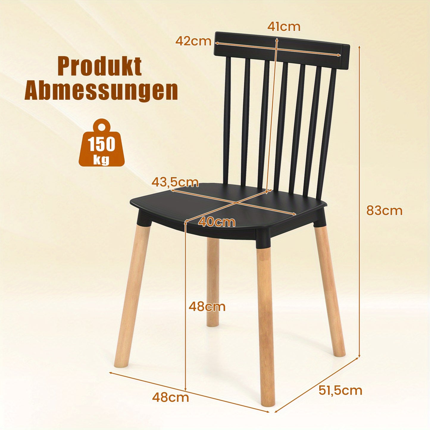 Windsor Eetkamerstoelen – Eetkamerstoelen – Stoelen – Houten Stoelen – Spijlenstoelen – Set van 4 – Zwarte Afwerking – Stevige Beukenhouten Poten – Anti-slip Voetdoppen