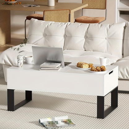 Verstelbare Salontafel – Multifunctionele Tafel – Opbergtafel – Liftbare Koffietafel – Uitklapbare Tafel – Hoogte Verstelbaar – Ruime Verborgen Opslag – Modern Wit 100x50x40 cm