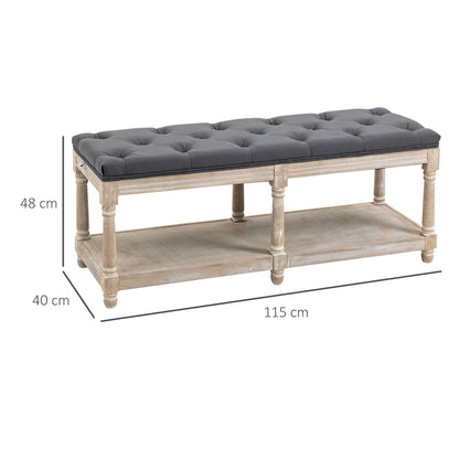 Opbergbank – Zitbank – Schoenenbank – Halbank – Opbergmeubel – Vintage Design – Rubberen Houten Frame – Comfortabele Zitting Met Knoopstiksel