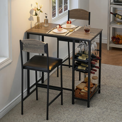 Barset – Barkrukken – Bartafel – Eettafel – Bistroset – Compact Design – PU-Leder Zitting – Grijs – Stevig Metaal – Ruimtebesparend