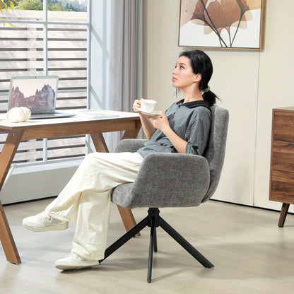 Draaifauteuil – Fauteuil – Loungestoel – Draaistoel – Stoel – 360° Draaibaar – Stalen Poten Met Verstelbare Voeten – Wol-Linnen Stof Donkergrijs
