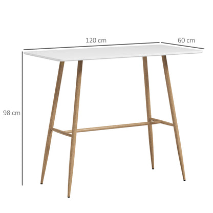 Hoge Bartafel – Barkruk Tafel – Bar Eettafel – Sta Tafel – Bistrotafel – Wit Houtstructuur Blad – Stalen Poten – Compact 120x60x98 cm – Geschikt Voor 4 Personen