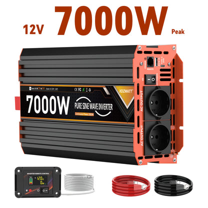 Pure Sinus Omvormer – Spanningsomzetter – DC Naar AC Converter – Stroominverter – Auto Omvormer – 7000W Piekvermogen – LCD Display & Afstandsbediening