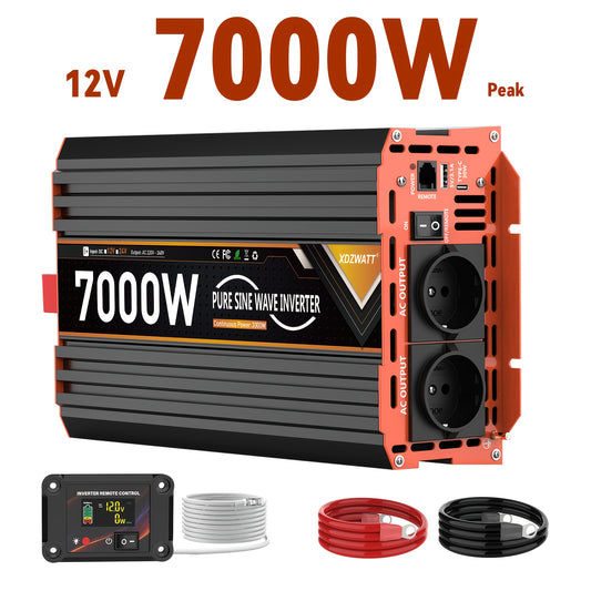 Pure Sinus Omvormer – Spanningsomzetter – DC Naar AC Converter – Stroominverter – Auto Omvormer – 7000W Piekvermogen – LCD Display & Afstandsbediening