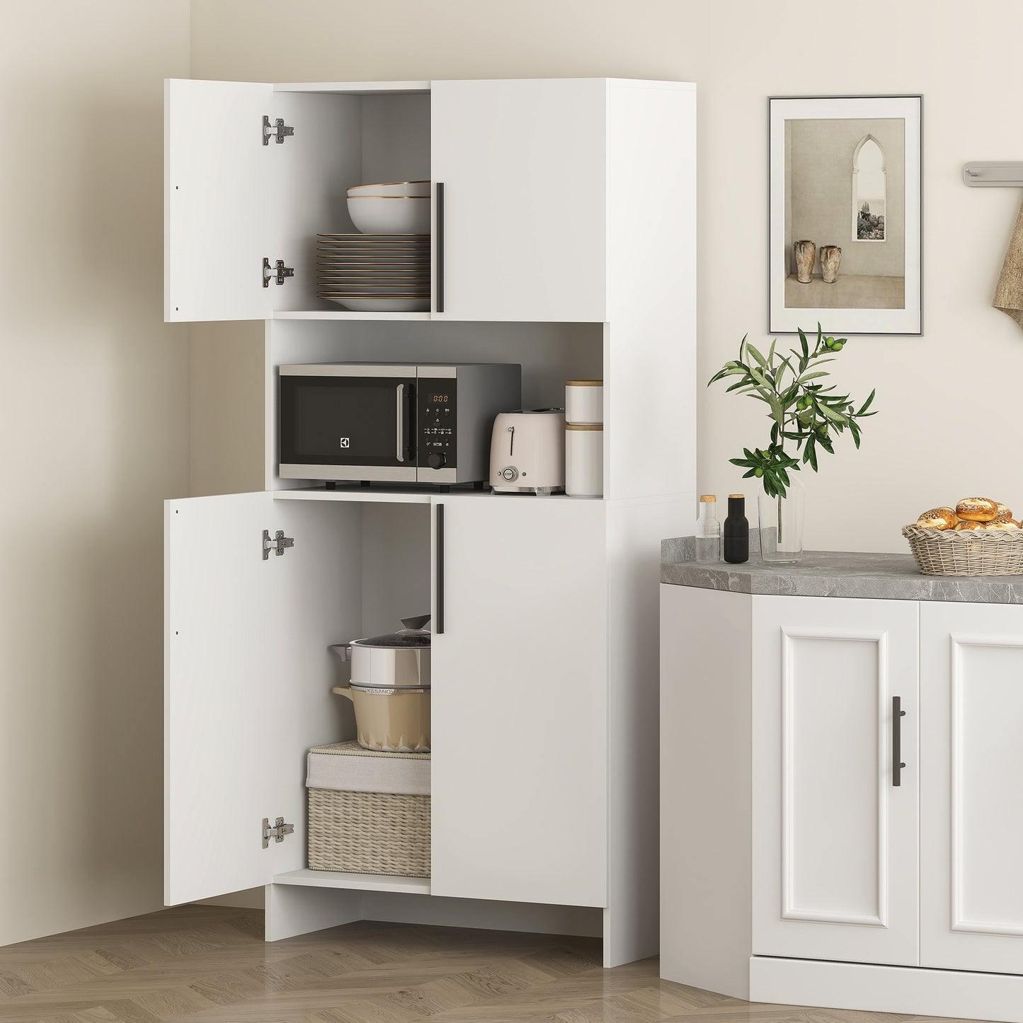 Wit Keukenkastje – Opbergkast – Kastje – Keukenmeubel – Microgolfstandaard – Compact Formaat – Stevige Spaanplaat