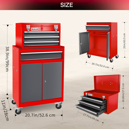Gereedschapskist – Gereedschapskoffer – Gereedschapswagen – Opbergkast – Met Wielen – 4 Lades + 2 Deuren – Stalen Behuizing – Automatisch Sluitingssysteem