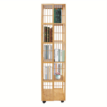 Draaibare Boekenplank – Boekenrek – Boekenkast – Verticale Opberger – Vrijstaande Plank – Bamboe Materiaal – 360° Draaibaar – 6-Lagen Ruimtebesparend Design – Natuurlijk Houtkleur