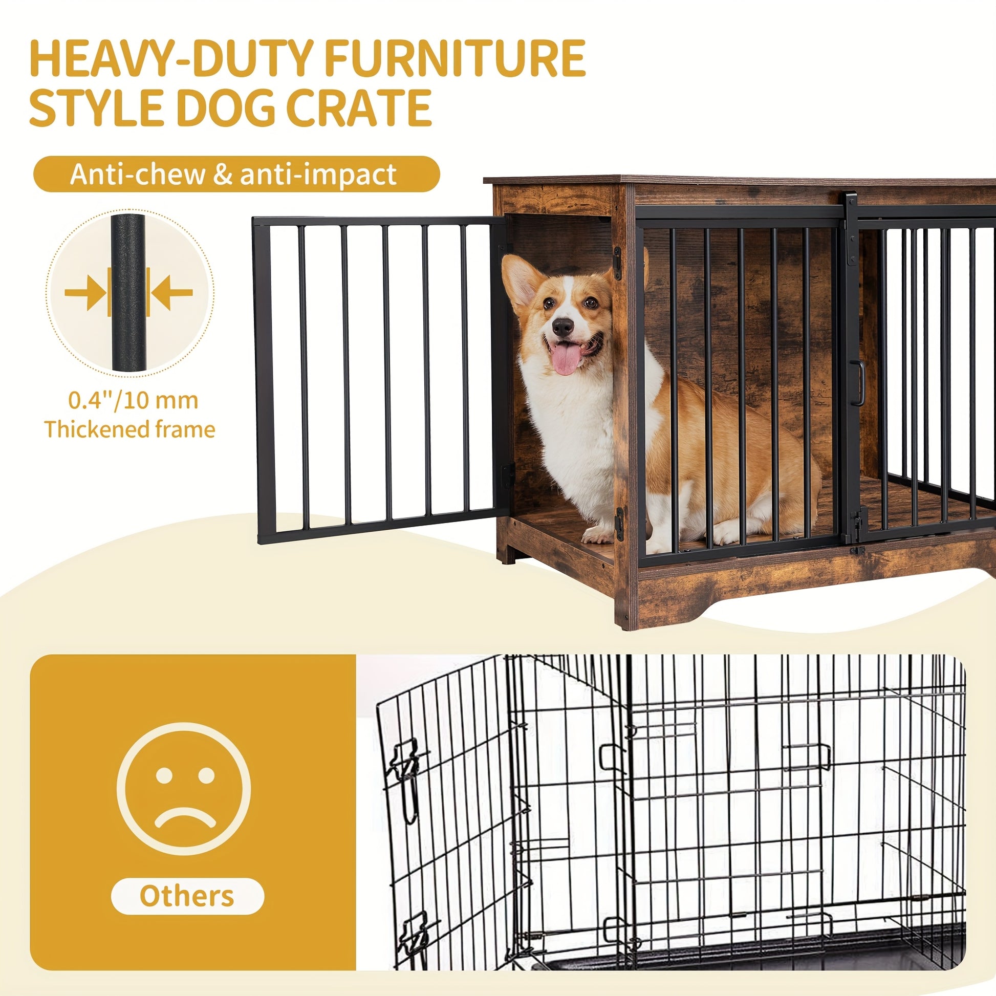 Wooden Dog Crate Furniture with Barn Door & Dual Lock - Escape-Proof Chewproof Kennel Suitable for Small/Medium Dogs, Rustic Brown Multi-Functional End Table/ Table/Bedside Cabinet - Space-Saving Indoor Dog House - QUORE