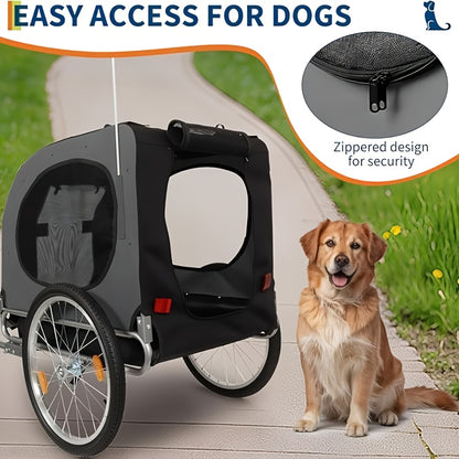 Hondenfietskar – Pet Bike Trailer – Fietsmand Honden – Huisdieren Fietsdrager – Kleine & Middelgrote Hond – Lichtgewicht Metalen Frame – Ventilerend Met Veiligheidsharnas – Donkergrijs