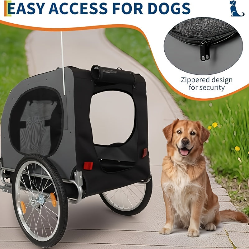 Pet Bike Trailer for Small & Medium Dogs & Cats - Easy-Fold Lightweight Cart Frame with Quick-Release Wheel, Univer-Sal Bicycle Coupler, Washable Non-Slip Lining, Ventilation Mesh & Safety Harnesses - Durable Metal/ Construct